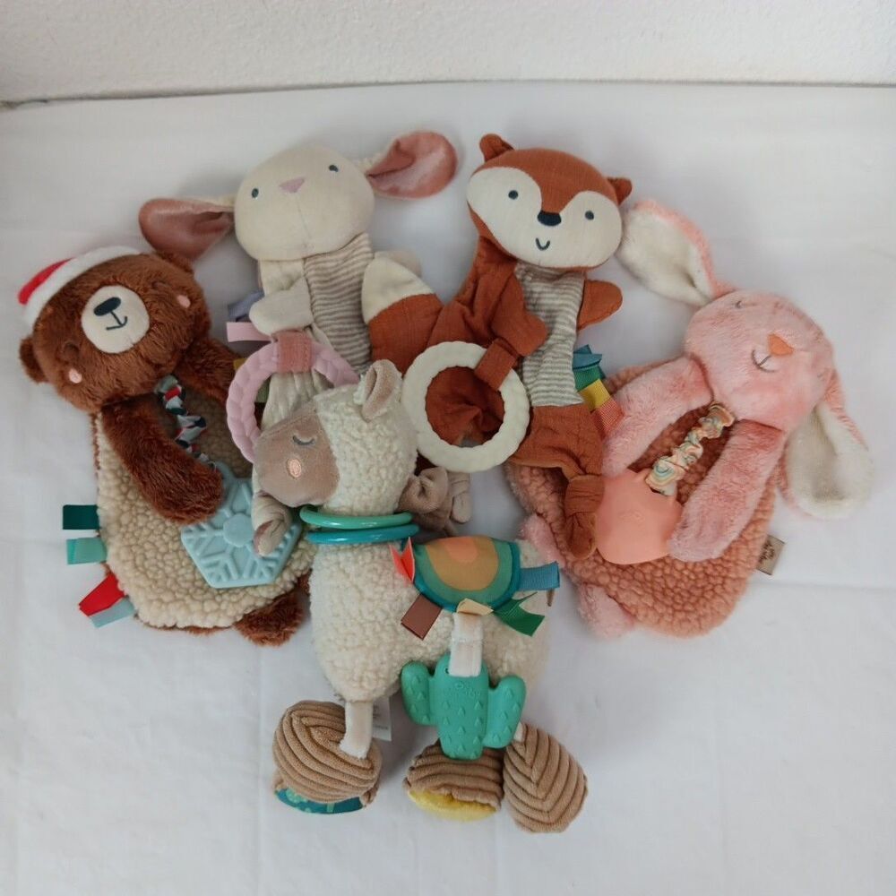 Itzy Ritzy Infant Toddler Lot Plush Rattle Teether Rabbit Bear Fox Lamma Crinkle